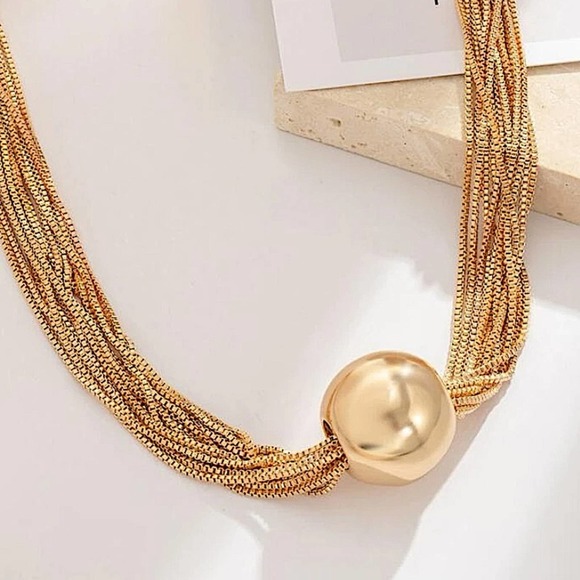 Gold 18K GP Multi Layered Chain Ball Necklace - Picture 4 of 7